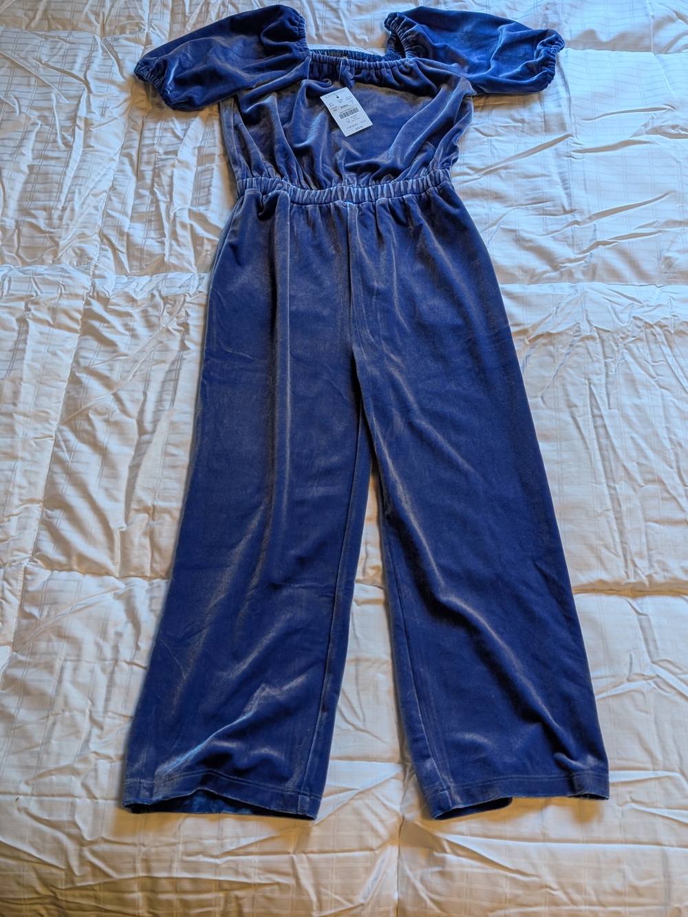 Crewcuts Velvet Off-Shoulder Wide-Leg Jumpsuit in Navy NWT